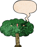 dibujos animados árbol con habla burbuja en retro textura estilo png