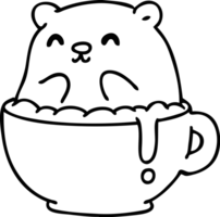 line doodle of a little bear sat in your latte unfortunately png