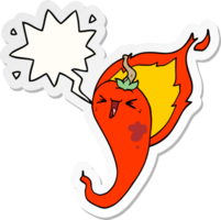 cartoon flaming hot chili pepper with speech bubble sticker png