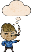 dibujos animados hombre de fumar con pensamiento burbuja en grunge textura estilo png