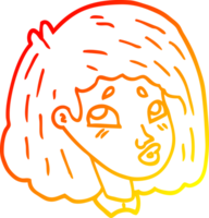 warm gradient line drawing of a cartoon face girl png