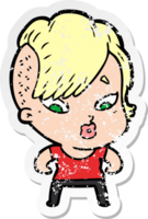 distressed sticker of a cartoon surprised girl png