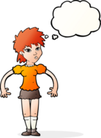 cartoon curious woman with thought bubble png