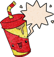 mignonne dessin animé un soda avec discours bulle dans rétro texture style png