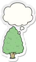 dibujos animados alto árbol con pensamiento burbuja como un impreso pegatina png