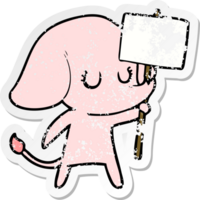 distressed sticker of a cute cartoon elephant png