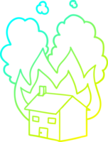 cold gradient line drawing of a cartoon burning house png