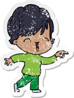 distressed sticker of a cartoon laughing woman png