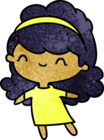 textured cartoon illustration kawaii girl with head band png