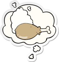 cartone animato pollo gamba con pensato bolla come un' stampato etichetta png