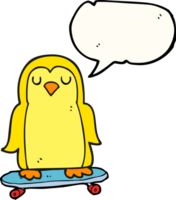 hand drawn speech bubble cartoon bird on skateboard png