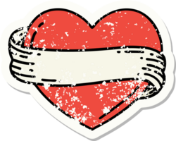 distressed sticker tattoo in traditional style of a heart and banner png