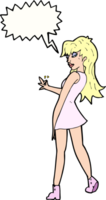 dessin animé femme posant en robe avec bulle de dialogue png