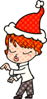main tiré bande dessinée livre style illustration de une femme avec yeux fermer portant Père Noël chapeau png