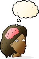 cartoon female head with brain symbol with thought bubble png
