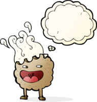 personagem de desenho animado de biscoito com balão de pensamento png