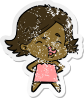 distressed sticker of a cartoon girl pulling face png