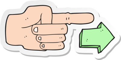 sticker of a cartoon pointing hand with arrow png