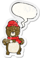 cute cartoon bear with speech bubble distressed distressed old sticker png