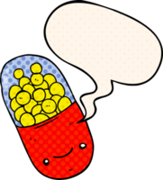 cartoon pill with speech bubble in comic book style png