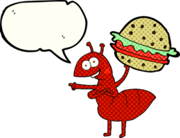 hand drawn comic book speech bubble cartoon ant carrying food png