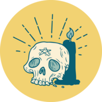 icon of a tattoo style spooky skull and candle png