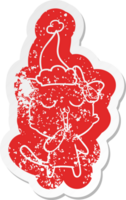 quirky cartoon distressed sticker of a cat wearing santa hat png