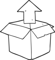 hand drawn black and white cartoon unpacking a box png