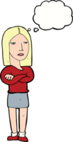 cartoon woman with folded arms with thought bubble png