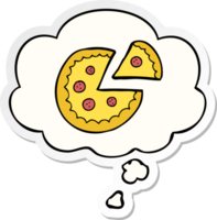 cartoon pizza with thought bubble as a printed sticker png