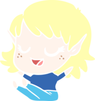 feliz estilo de cor plana menina elfa de desenho animado sentada png