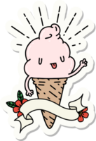 sticker of a tattoo style ice cream character waving png