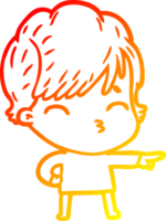 warm gradient line drawing of a cartoon woman thinking png