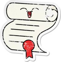 distressed sticker of a cute cartoon contract png