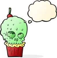 tecknad serie läskigt skalle muffin med trodde bubbla png