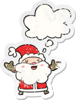 cartoon santa claus with thought bubble as a distressed worn sticker png