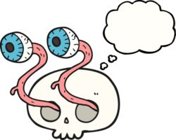 gross  hand drawn thought bubble cartoon skull with eyeballs png