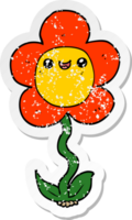 distressed sticker of a cartoon flower png