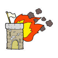 hand drawn cartoon burning castle tower png