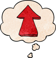 cartoon pointing arrow with thought bubble in grunge texture style png