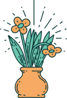 illustration of a traditional tattoo style flowers in vase png