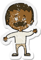 retro distressed sticker of a cartoon man with mustache waving png