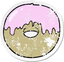 distressed sticker of a cartoon donut png
