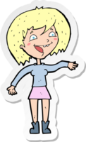 sticker of a cartoon waving woman png