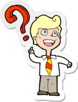 sticker of a cartoon school boy asking question png