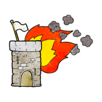 hand textured cartoon burning castle tower png