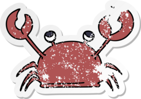 distressed sticker of a quirky hand drawn cartoon happy crab png