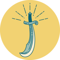 icon of a tattoo style scimitar sword png