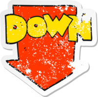 retro distressed sticker of a cartoon down arrow symbol png