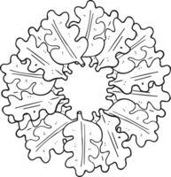 hand drawn black and white cartoon oak leaves in a ring png